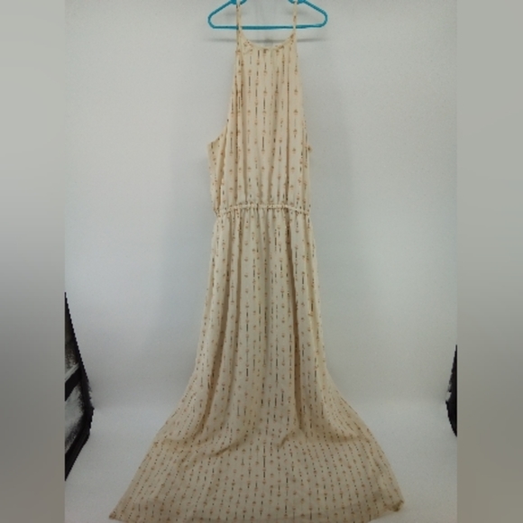 $168 Lucky Brand 100% Silk Geometric Print Maxi Dress L Boho Neutral - Picture 11 of 11